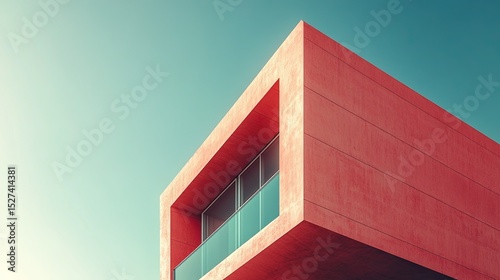 Modern architectural facade of a contemporary city building with a rose-colored exterior