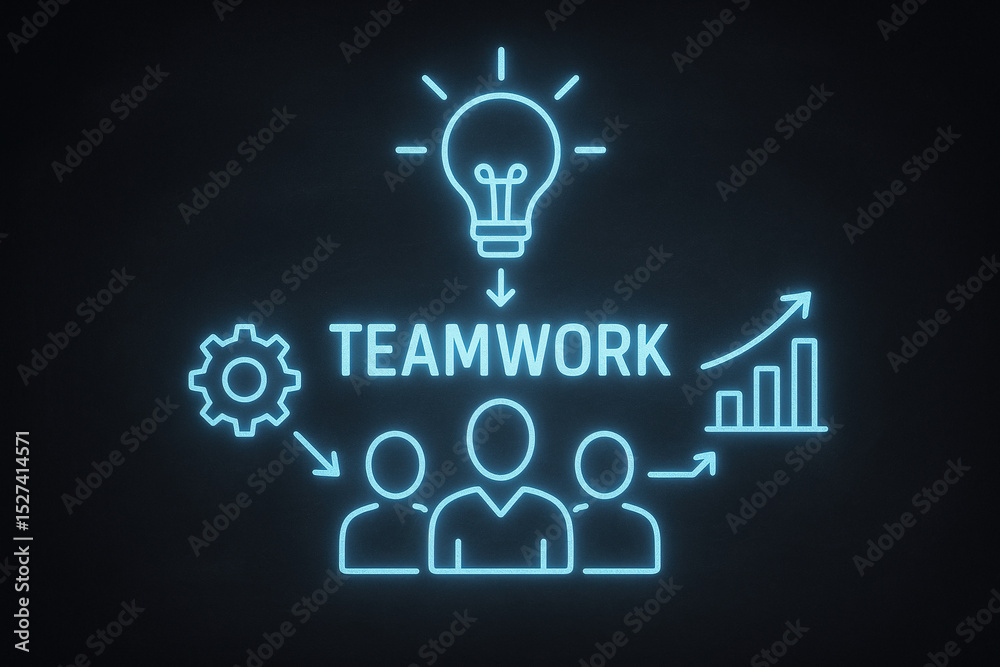 Teamwork concept chart with business elements hand drawn on blackboard Teamwork concept chart with business elements hand drawn on blackboard