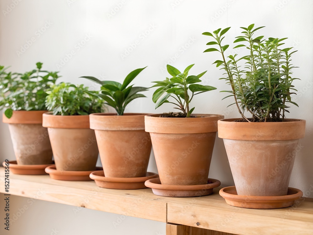 Obraz premium Small plants in terracotta pots