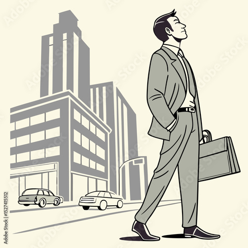 Businessman Walking Down City Street