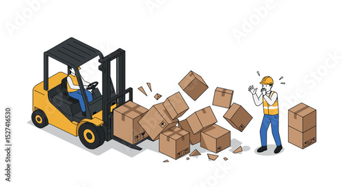Forklift accident at warehouse showing worker safety concerns vector illustration