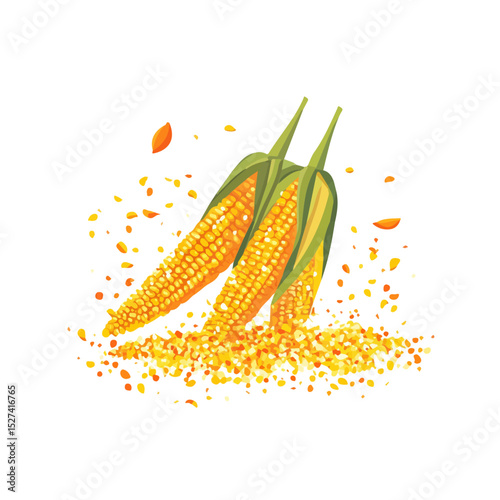Roasted Corn Cob Spices illustration vector 2D flat, isolated on a white background.