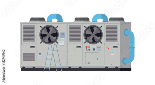 Industrial hvac unit with ladder for maintenance and ventilation efficiency vector illustration