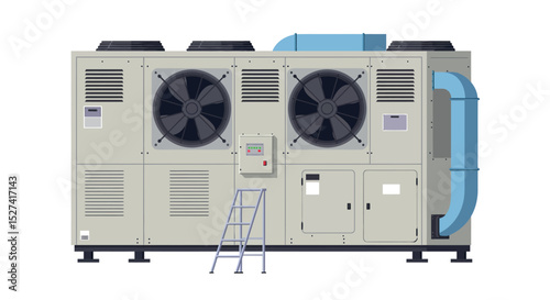 Industrial air conditioning unit with ladder for maintenance and ventilation systems vector illustration
