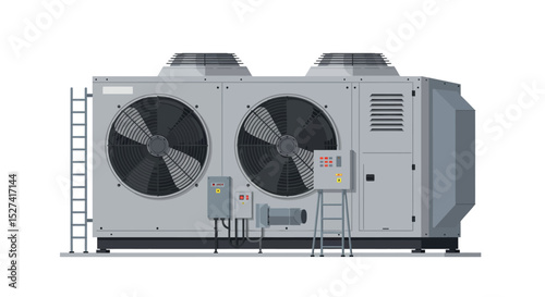 Industrial hvac system with large fans and control panels for climate regulation vector illustration