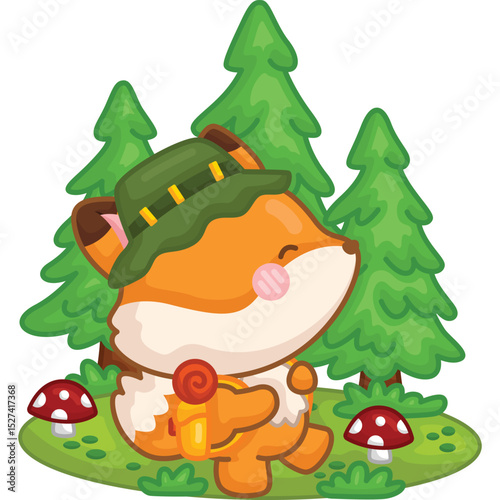 a vector of a cute fox walking in the wood