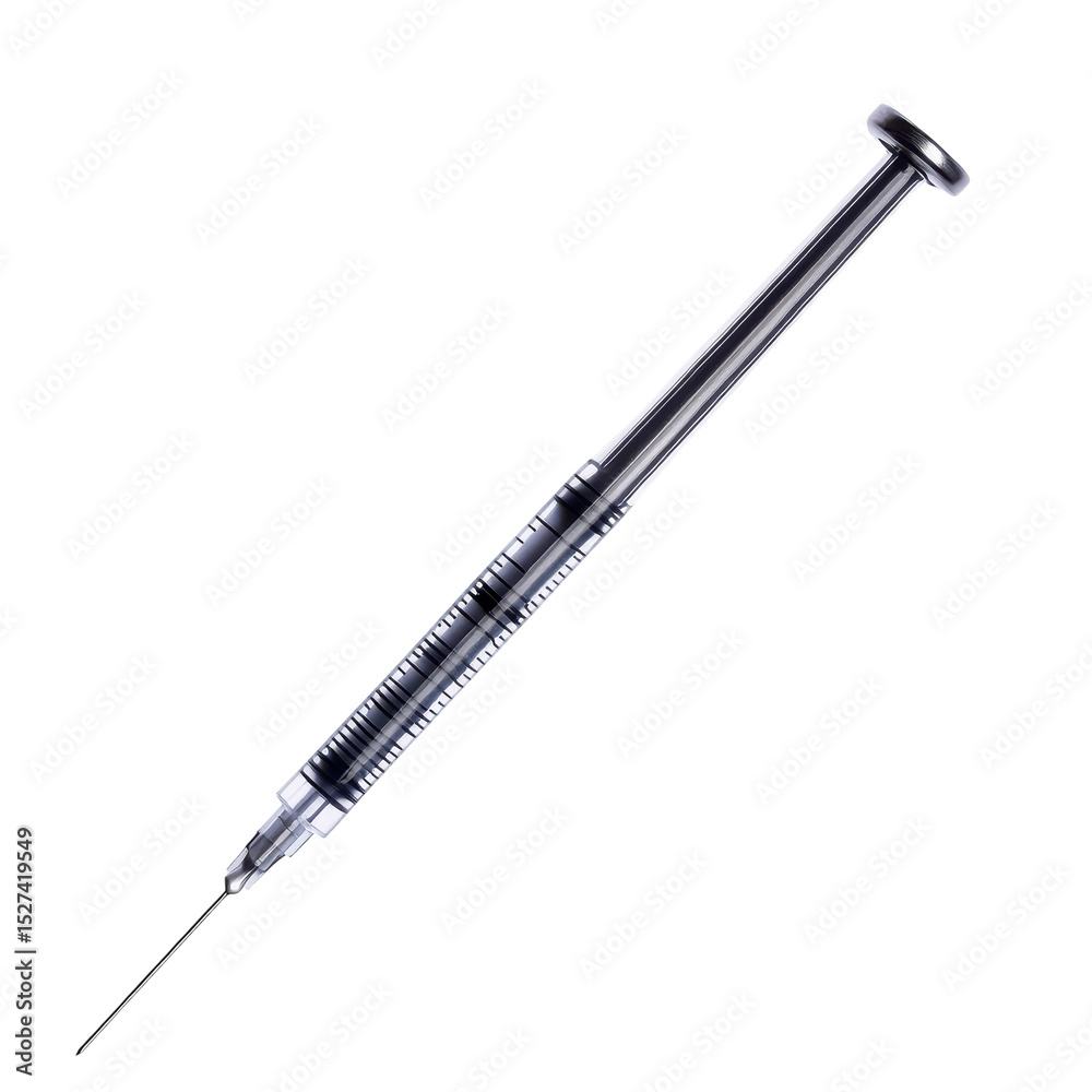 Fototapeta premium Isolated Syringe Against Black Backdrop Medical Needle Injection Tool on transparent background