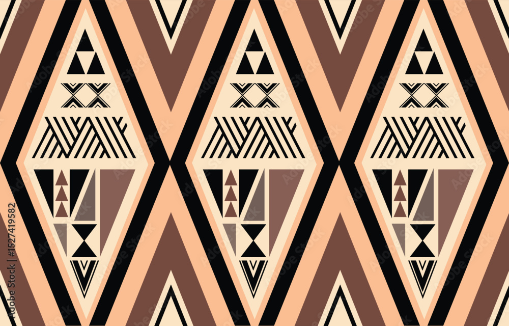 Fototapeta premium Ethnic tribal African colorful diamond background. Seamless tribal pattern, folk embroidery, tradition geometric African ornament. Traditional design for fabric, textile, print, rug, paper, carpet