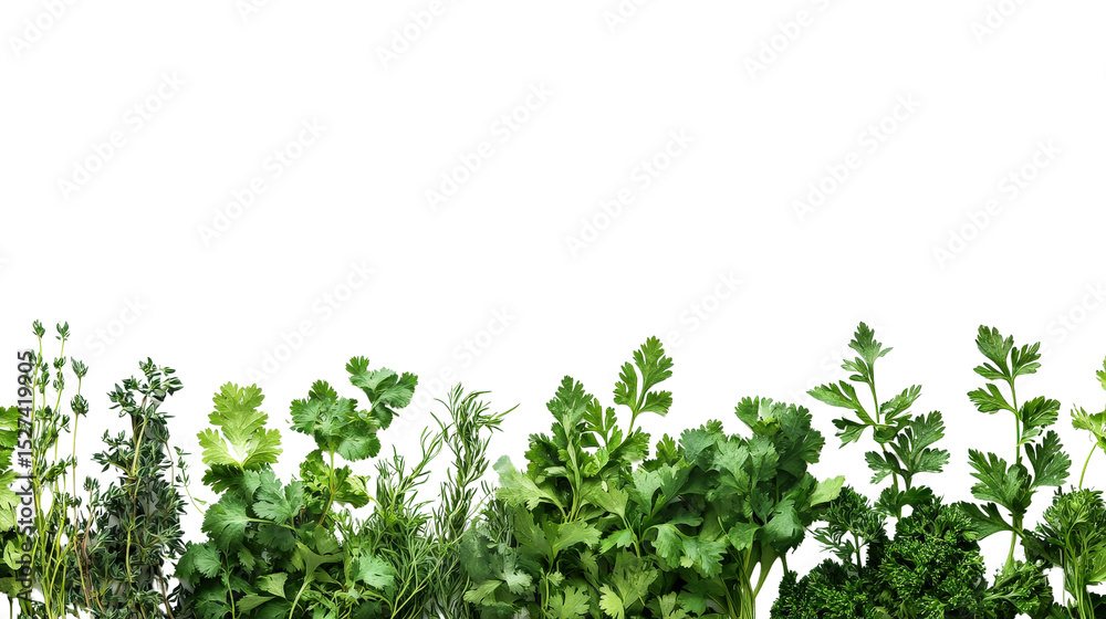 Obraz premium Bunch of fresh herbs including parsley and cilantro Transparent background, PNG file