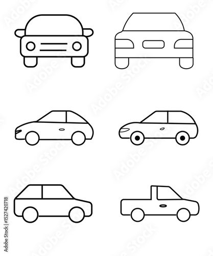 Car Type Outline Icons Set - Vector Transport Collection