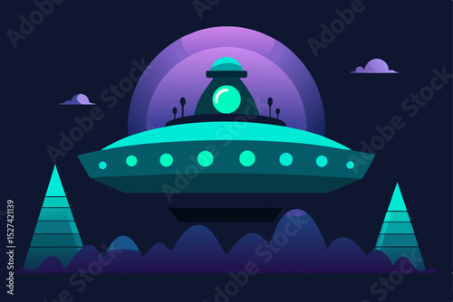 Mysterious Flying Saucer Hovering Over an Alien Landscape A Futuristic Illustration