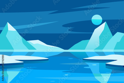 Arctic Winter Landscape Serene Glacial Peaks and Frozen Waters