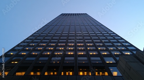 Skyscraper view from a low angle, emphasizing architectural height and corporate office environment