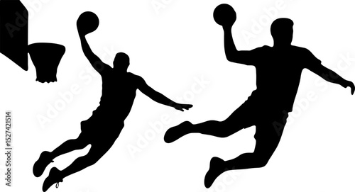Basketball Player Dunking and Rebounding Silhouettes