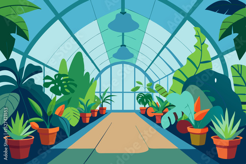Serene Greenhouse A Tranquil Oasis of Lush Tropical Plants