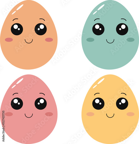 Adorable Kawaii Easter Eggs Vector Set - Cute Spring Celebration Illustrations
