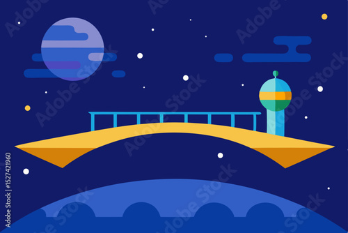 Futuristic Space Bridge A Nighttime View of an Interplanetary Crossing