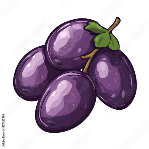 2D flat Purple Fresh Ripe Grapes illustration vector, isolated on a white background.