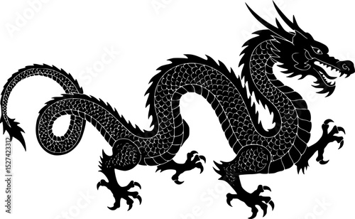 Chinese dragon icon vector silhouette illustration isolated on white background
