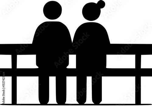 grandparents sitting on a bench silhouette vector illustration isolated on white background
