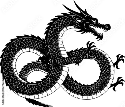 Chinese dragon icon vector silhouette illustration isolated on white background
