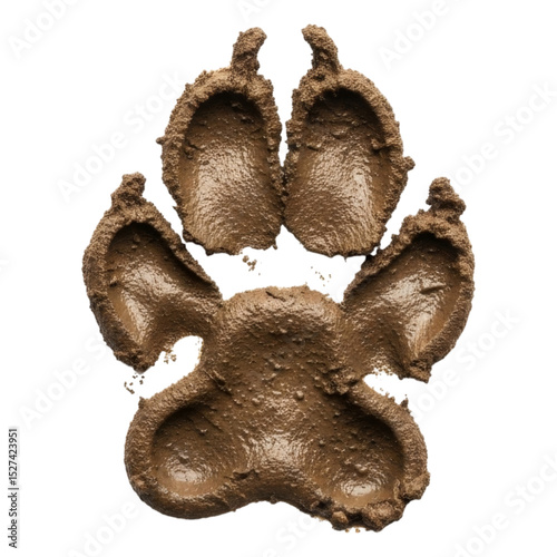 Single muddy dog paw print - close-up detail isolated on transparent background PNG
