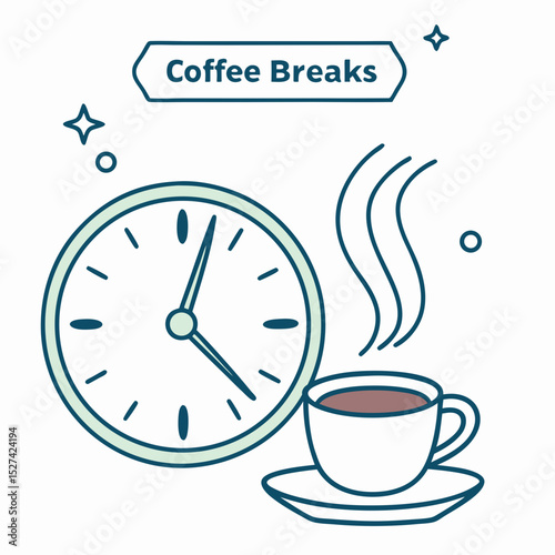 Coffee Break Illustration Featuring Clock and Steaming Coffee Cup