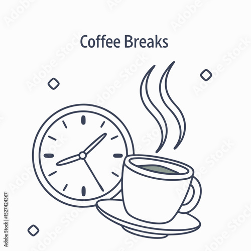 Coffee Break Time: Clock and Steaming Coffee Cup Illustration