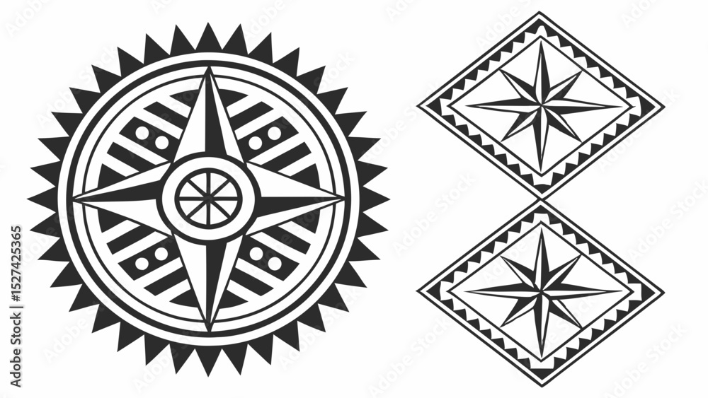 Geometric Compass Rose and Star Designs in Black and White Geometric Compass Rose and Star Designs in Black and White