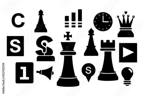Chess pieces and strategy icons collection