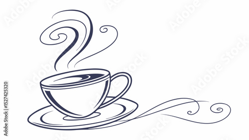 Stylized Coffee Cup with Steam and Decorative Swirls