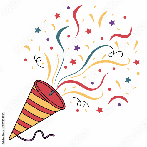 Colorful Party Popper with Confetti and Streamers