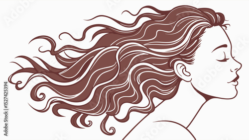 Woman's Profile with Long, Wavy Brown Hair Blowing in the Wind