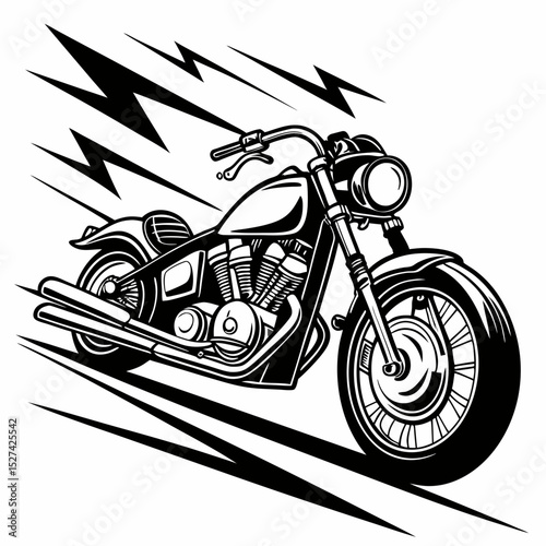 Yellow Motorcycle with Lightning Bolts Illustration on Transparent Background