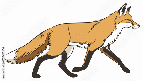 Stylized Illustration of a Running Red Fox with Detailed Fur