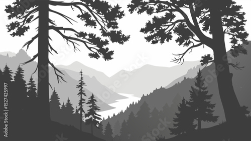 Majestic Mountain Valley Silhouette Landscape