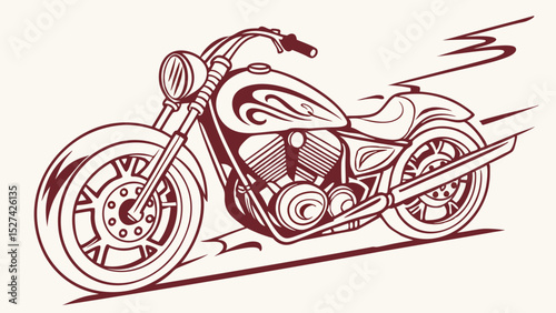Classic Chopper Motorcycle Design, Maroon Line Art Illustration