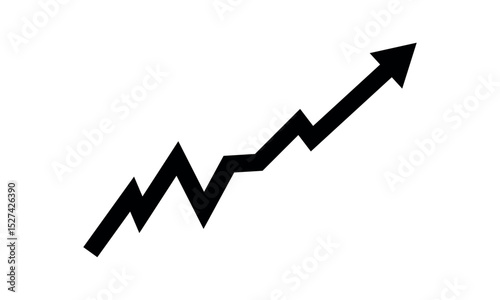 Black arrow graph going up consistently represents trading profit, business growth, economic boom, and financial surplus. Simple vector illustration symbol design.