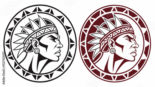 Two Native American Profile Head Logos