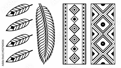 Tribal Feathers and Geometric Patterns Design Elements