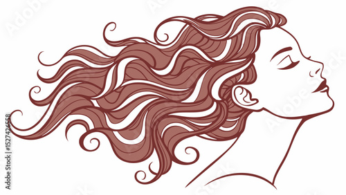 Elegant Woman Profile with Flowing Brown Hair