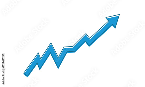 Arrow graph going up consistently represents trading profit, business growth, economic boom, and financial surplus. Blue color with outline. Simple vector illustration symbol design.