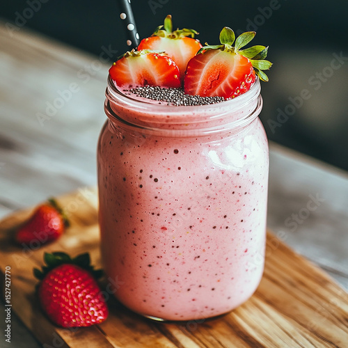 strawberry jam on wooden background