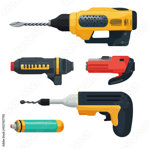 Pneumatic Tools 2D flat vector illustration, isolated on a white background.