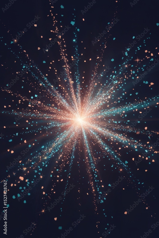 Fototapeta premium Symmetrical Soft Explosion — Radiant Particle Burst in Dark Void
