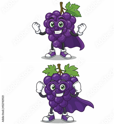 Superhero Grape Mascot Cartoon Character