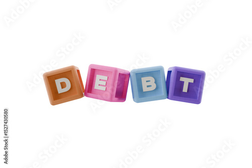 Fototapeta Naklejka Na Ścianę i Meble -  3d play cubes spelling the word debt, transparent background