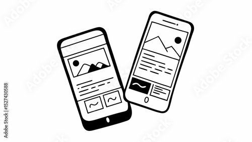 Two smartphones displaying mobile app interfaces with mountain landscape and waveform icons shown created with generated ai