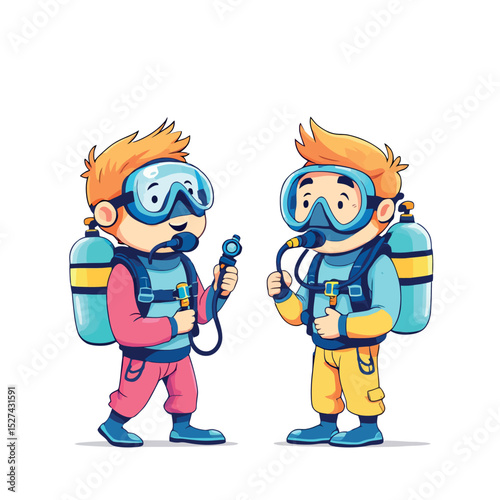 Vsai two young divers preparing for underwater exploration