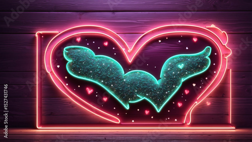Happy Valentine's Day Neon Sign with Glitter for Celebration